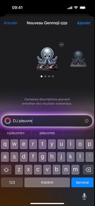 Écran affichant un Genmoji