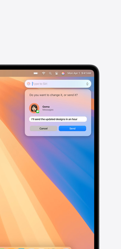 Afbeelding van een scherm met een zoekveld waar een zin in staat en daaronder resultaten, ter demonstratie van Apple Intelligence en Siri.