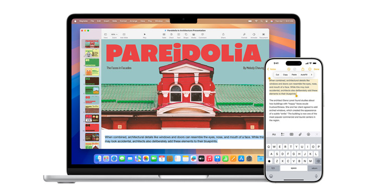 MacBook Pro met M4, met Synchrone iPhone-weergave en de DoorDash-app op het scherm.
