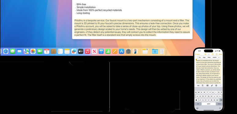 iPhone using the Universal Clipboard to copy notes to Mac mini M4 with Studio Display.