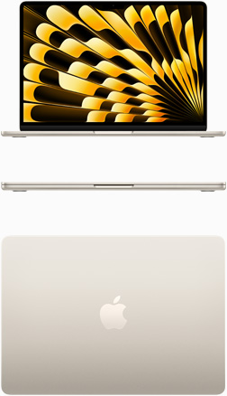Front and top view of MacBook Air in Starlight colour
