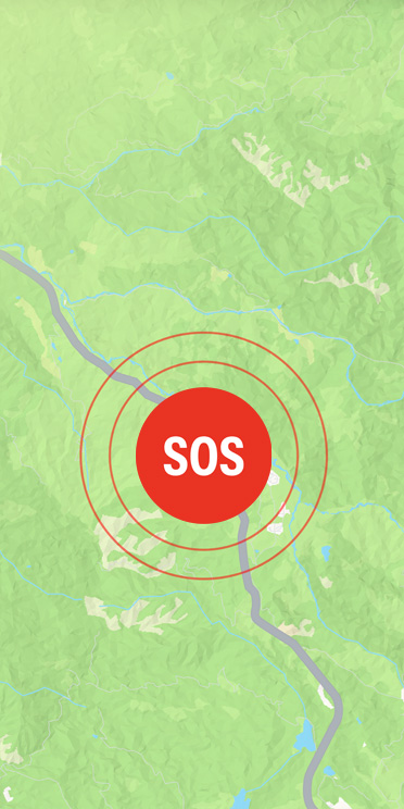 Symbole d’Urgence SOS au-dessus d’une route dans l’app Plans.